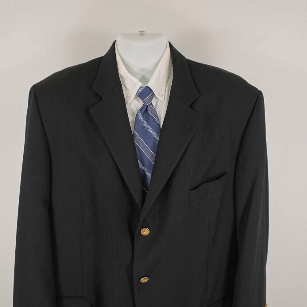 Pronto Uomo Thick Textured Worsted Wool Black‎ 3 Gold Button Blazer 48L Tag 48R